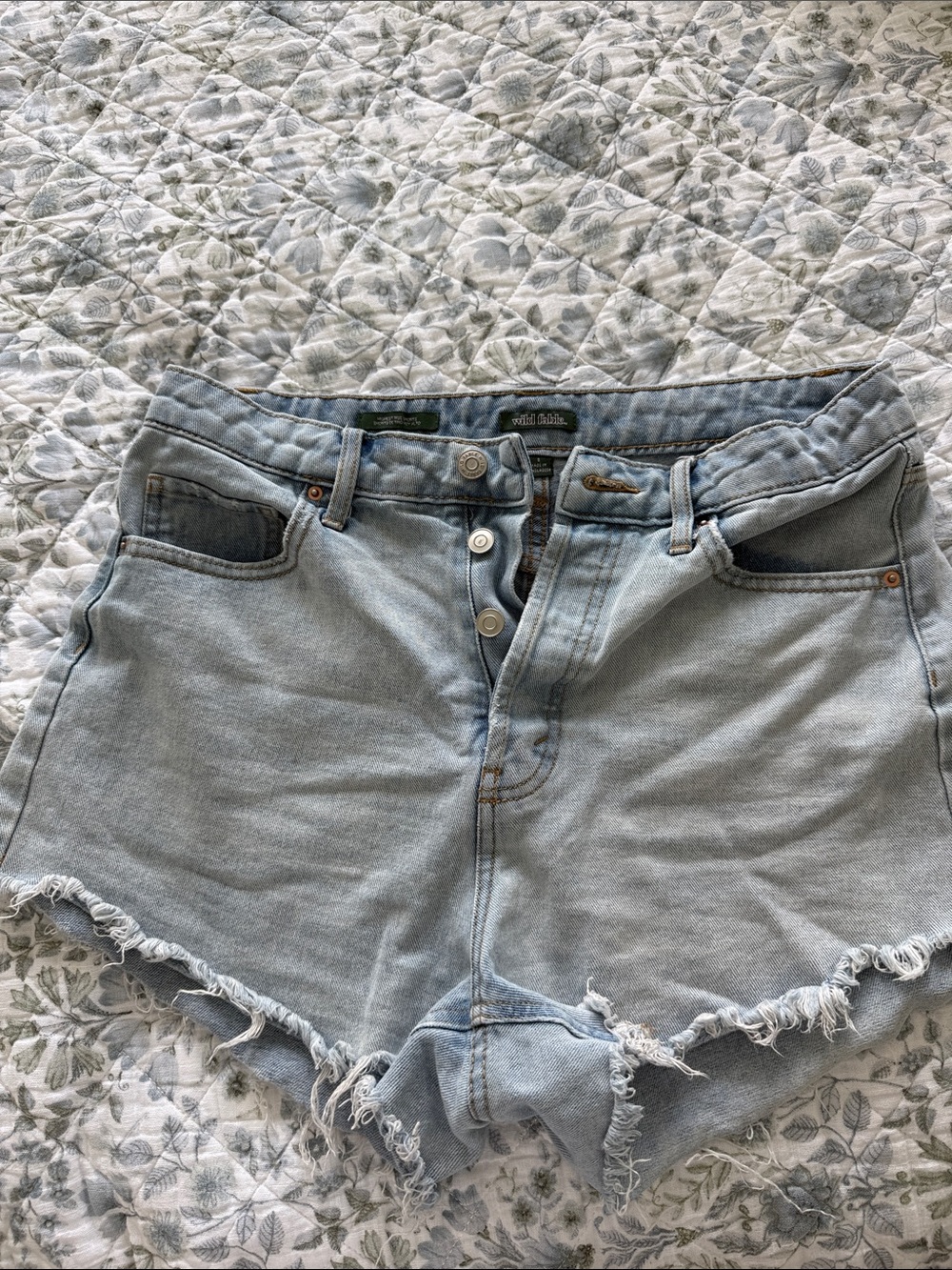 wild fable Light Blue High-Rise Frayed Hem Denim Shorts